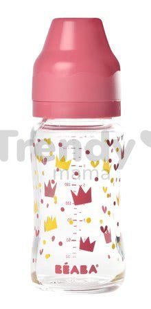 Dojčenská sklenená fľaša Crown Beaba 240 ml so širokým hrdlom ružová od 0 mesiacov