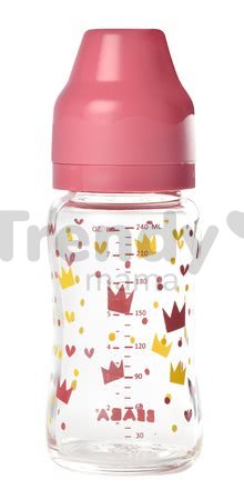 Dojčenská sklenená fľaša Crown Beaba 240 ml so širokým hrdlom ružová od 0 mesiacov