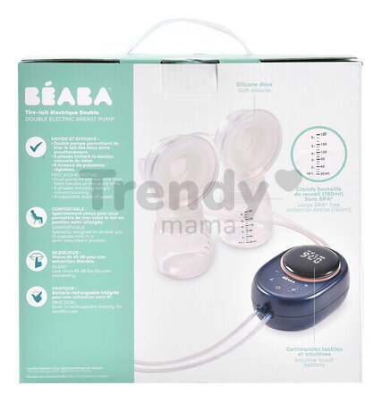 Odsávačka materského mlieka Double Electric Breast Pump Night Blue Beaba elektrická dvojitá 3 režimy a 9 úrovní výkonu 180 ml BE911736