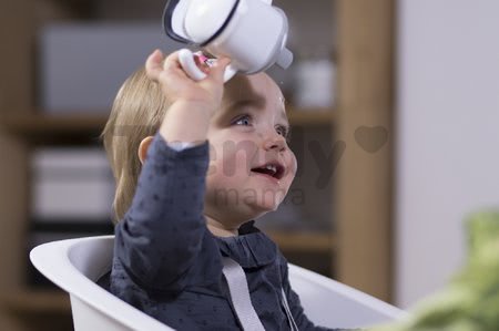 Jedálenská stolička z dreva Up & Down High Chair Beaba polohovatelná do 6 výšok, šedo-biela od 6-36 mesiacov