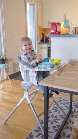 Jedálenská stolička z dreva Up & Down High Chair Beaba polohovatelná do 6 výšok, šedo-biela od 6-36 mesiacov