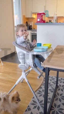 Jedálenská stolička z dreva Up & Down High Chair Beaba polohovatelná do 6 výšok, šedo-biela od 6-36 mesiacov