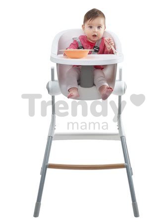 Jedálenská stolička z dreva Up & Down High Chair Beaba polohovatelná do 6 výšok, šedo-biela od 6-36 mesiacov