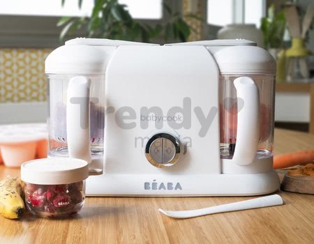 Aparat de gătit pe aburi şi mixer Beaba Babycook® Duo Plus White Silver dublu de la 0 luni