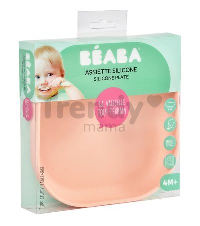 Tanier pre bábätká Silicone Suction Plate Beaba z mäkkého silikónu ružový od 0 mesiacov