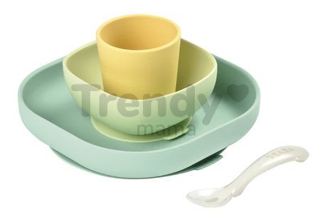 Jedálenská súprava Silicone Meal Set Beaba zo silikónu 4-dielna pre bábätká žltá od 0 mesiacov