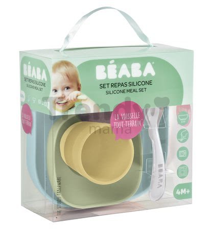 Jedálenská súprava Silicone Meal Set Beaba zo silikónu 4-dielna pre bábätká žltá od 0 mesiacov