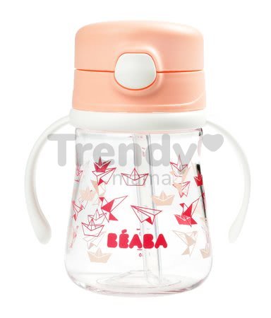 Fľaša Bidon z tvrdého plastu Straw Cup Beaba 240 ml so slamkou na pitie ružová od 8 mes