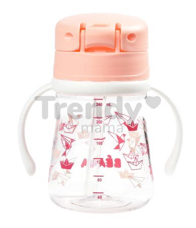 Fľaša Bidon z tvrdého plastu Straw Cup Beaba 240 ml so slamkou na pitie ružová od 8 mes