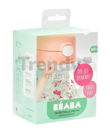 Fľaša Bidon z tvrdého plastu Straw Cup Beaba 240 ml so slamkou na pitie ružová od 8 mes
