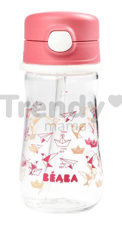 Fľaša Bidon zo tvrdého plastu Beaba Straw Cup 350 ml so slamkou na pitie ružová od 8 mes