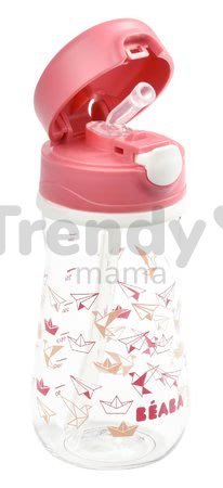 Fľaša Bidon zo tvrdého plastu Beaba Straw Cup 350 ml so slamkou na pitie ružová od 8 mes