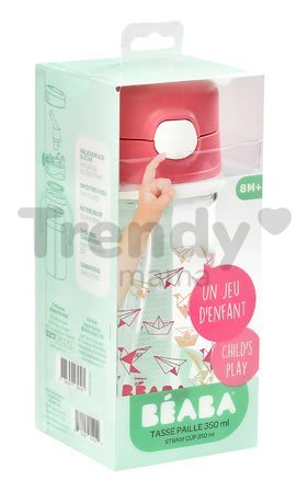 Fľaša Bidon zo tvrdého plastu Beaba Straw Cup 350 ml so slamkou na pitie ružová od 8 mes