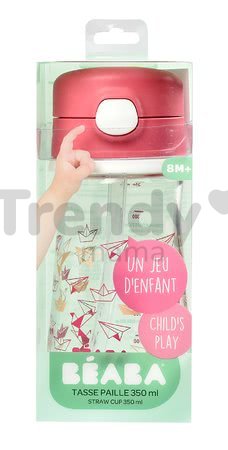 Fľaša Bidon zo tvrdého plastu Beaba Straw Cup 350 ml so slamkou na pitie ružová od 8 mes