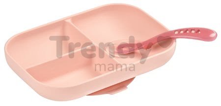 Jedálenská súprava Beaba Silicone Pink 2-dielna zo silikónu, miska a lyžička ružová od 4 mes