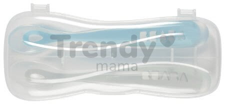Sada 2 ergonomických lyžičiek Beaba 1st age Windy Blue Spoon 17 cm z mäkkého silikónu na samostatné jedenie modrá od 4 mes