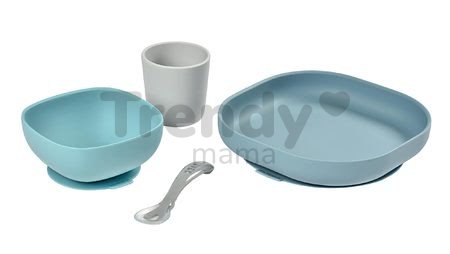 Jedálenská súprava Silicone Meal Set Beaba zo silikónu 4-dielna modrá pre bábätká od 4 mes