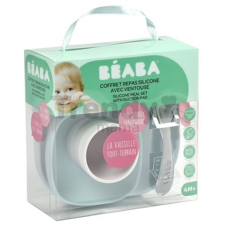 Jedálenská súprava Silicone Meal Set Beaba zo silikónu 4-dielna modrá pre bábätká od 4 mes