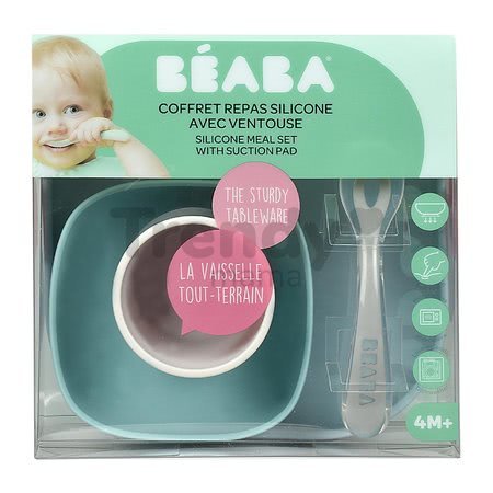 Jedálenská súprava Silicone Meal Set Beaba zo silikónu 4-dielna modrá pre bábätká od 4 mes