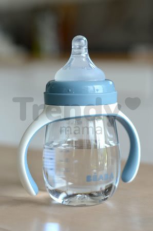 Sticla biberon bebeluși Beaba Learning Cup 2in1 Windy Blue 210 ml albastră cu pai de la 4 luni