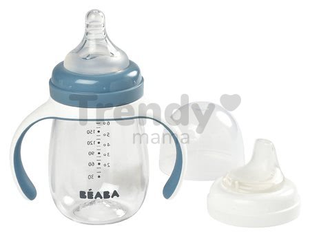 Sticla biberon bebeluși Beaba Learning Cup 2in1 Windy Blue 210 ml albastră cu pai de la 4 luni