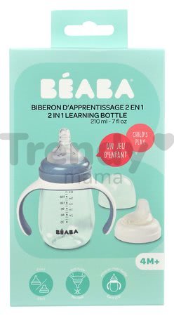 Sticla biberon bebeluși Beaba Learning Cup 2in1 Windy Blue 210 ml albastră cu pai de la 4 luni