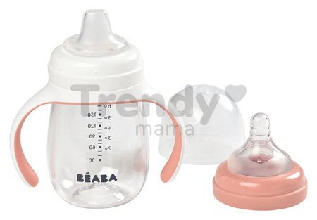 Fľaša Bidon na učenie pitia Beaba Learning Cup 2in1 Pink 210 ml so slamkou ružová od 4 mes