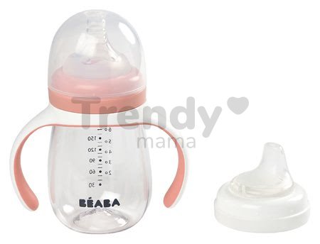 Fľaša Bidon na učenie pitia Beaba Learning Cup 2in1 Pink 210 ml so slamkou ružová od 4 mes