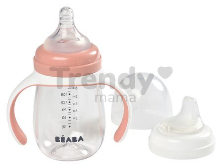 Fľaša Bidon na učenie pitia Beaba Learning Cup 2in1 Pink 210 ml so slamkou ružová od 4 mes