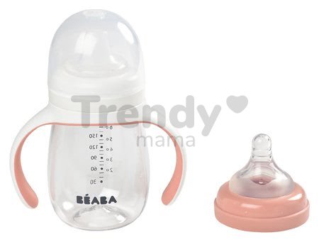 Fľaša Bidon na učenie pitia Beaba Learning Cup 2in1 Pink 210 ml so slamkou ružová od 4 mes