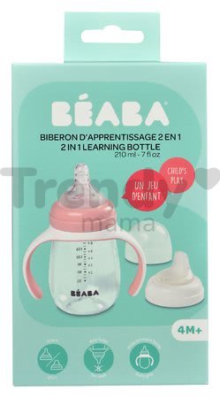 Fľaša Bidon na učenie pitia Beaba Learning Cup 2in1 Pink 210 ml so slamkou ružová od 4 mes