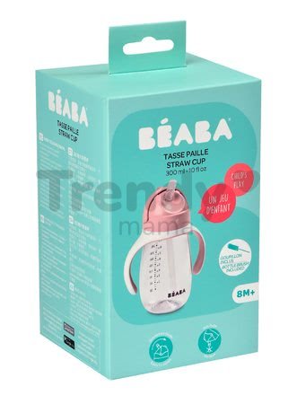 Fľaša Bidon na učenie pitia Beaba Learning Cup 2in1 Old Pink 300 ml so slamkou ružová od 8 mes