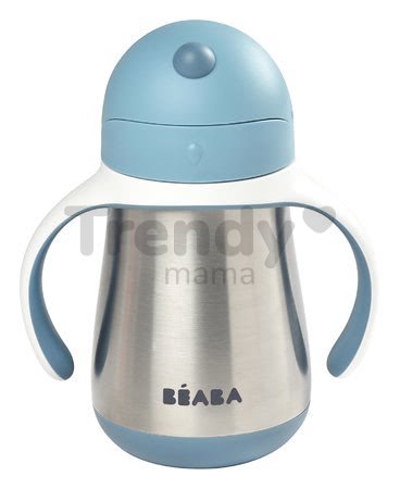 Fľaša Bidon s dvojitými stenami Stainless Steel Straw Cup Beaba Windy Blue 250ml modrá z nehrdzavejúcej ocele od 8 mes