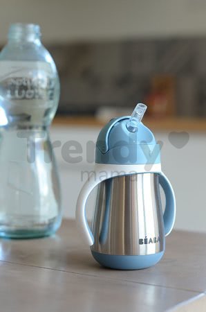 Fľaša Bidon s dvojitými stenami Stainless Steel Straw Cup Beaba Windy Blue 250ml modrá z nehrdzavejúcej ocele od 8 mes