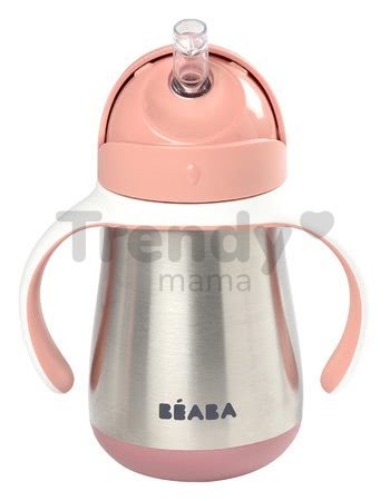 Fľaša Bidon s dvojitými stenami Stainless Steel Straw Cup Beaba Old Pink 250ml ružová z nehrdzavejúcej ocele od 8 mes