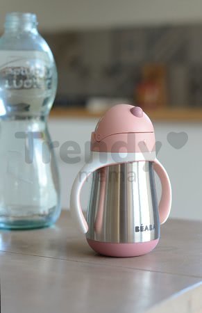 Fľaša Bidon s dvojitými stenami Stainless Steel Straw Cup Beaba Old Pink 250ml ružová z nehrdzavejúcej ocele od 8 mes