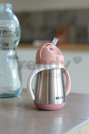 Fľaša Bidon s dvojitými stenami Stainless Steel Straw Cup Beaba Old Pink 250ml ružová z nehrdzavejúcej ocele od 8 mes