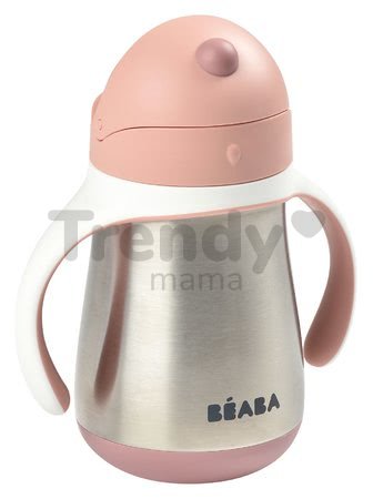 Fľaša Bidon s dvojitými stenami Stainless Steel Straw Cup Beaba Old Pink 250ml ružová z nehrdzavejúcej ocele od 8 mes