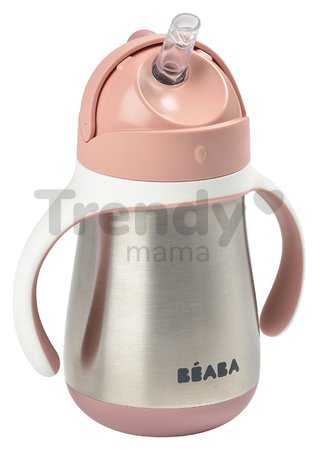 Fľaša Bidon s dvojitými stenami Stainless Steel Straw Cup Beaba Old Pink 250ml ružová z nehrdzavejúcej ocele od 8 mes