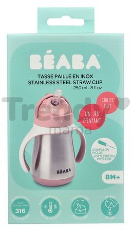 Fľaša Bidon s dvojitými stenami Stainless Steel Straw Cup Beaba Old Pink 250ml ružová z nehrdzavejúcej ocele od 8 mes