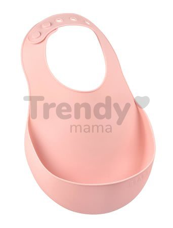 Podbradník pre deti Silicone Bib Old Pink Beaba z mäkkého silikónu a gombíkmi ružový od 0 mes