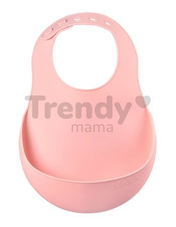 Podbradník pre deti Silicone Bib Old Pink Beaba z mäkkého silikónu a gombíkmi ružový od 0 mes