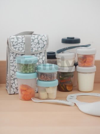 Set 12 dóz na jedlo Beaba Expert Meal & Food Storage Pack Storm 12 clip a 2 silikónové lyžičky modré