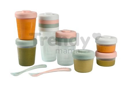 Set 12 dóz na jedlo Beaba Expert Meal & Food Storage Pack Eucalyptus 12 clip a 2 silikónové lyžičky ružové