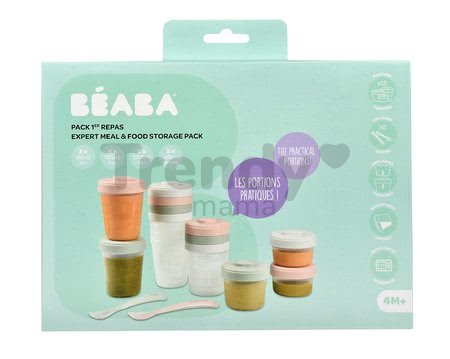 Set 12 dóz na jedlo Beaba Expert Meal & Food Storage Pack Eucalyptus 12 clip a 2 silikónové lyžičky ružové