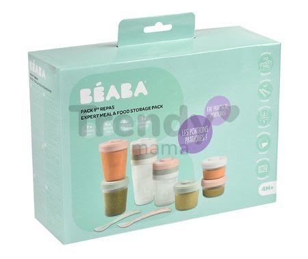 Set 12 dóz na jedlo Beaba Expert Meal & Food Storage Pack Eucalyptus 12 clip a 2 silikónové lyžičky ružové