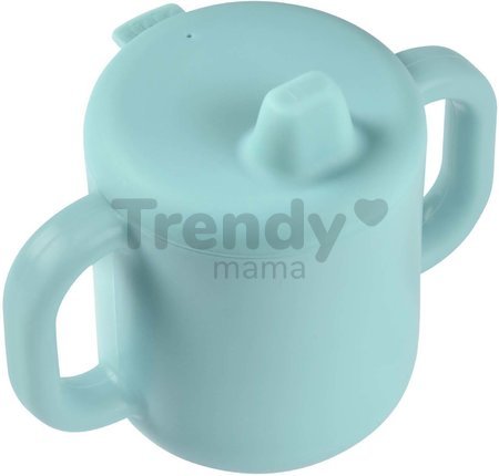 Hrnček pre bábätká Silicone Learning Cup Blue Beaba s vrchnákom na učenie sa piť od 8 mes modrý