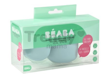 Hrnček pre bábätká Silicone Learning Cup Blue Beaba s vrchnákom na učenie sa piť od 8 mes modrý