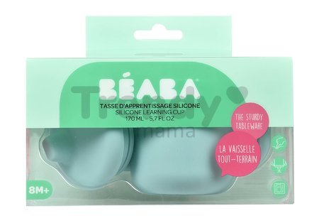 Hrnček pre bábätká Silicone Learning Cup Blue Beaba s vrchnákom na učenie sa piť od 8 mes modrý