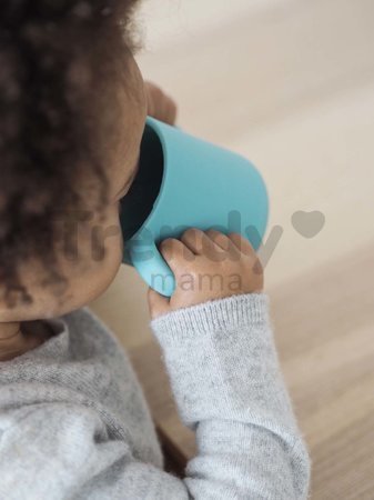 Hrnček pre bábätká Silicone Learning Cup Blue Beaba s vrchnákom na učenie sa piť od 8 mes modrý